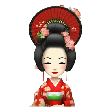 Geisha. kimono rojo. ojos verdes. ceremonia del té  sticker