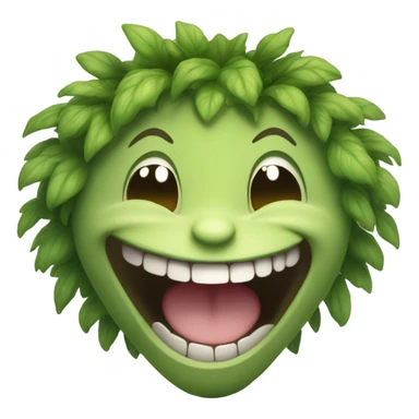 endearing humanoid tree-like creature in different expressions and poses: (1) laughing with a big open-mouthed smile sticker