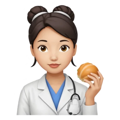 emoji of an asian woman with a bun who is a guru in the lab sticker