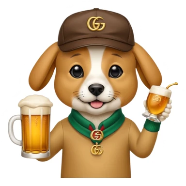 Ein Hund der talahon ist und Bier trinkt mit gucci cap und gucci Tasche  sticker