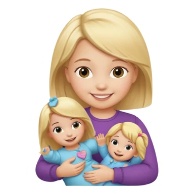 Toddler girl – holding a doll with a smile. sticker