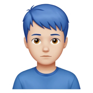 teenage boy with blue short hair, red hair ends. he is wearing a white t-shirt. sticker