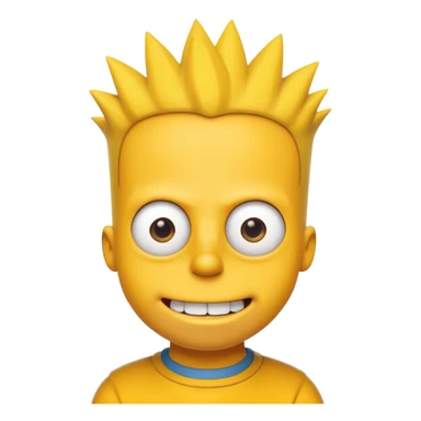 3D emoji head-only, smooth plastic, soft studio light, big round eyes, bold outline, centered, transparent bg,
Bart Simpson, yellow skin, nine short hair spikes, mischievous grin, overbite sticker