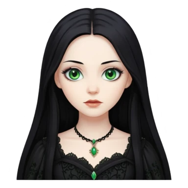 long black hair, green eyes, pale skin, a Gothic dress sticker