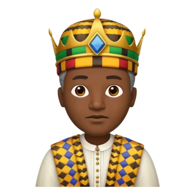 Create an emoji of an Old serious African king wearing kente cloth, white shirt and kufi hat sticker