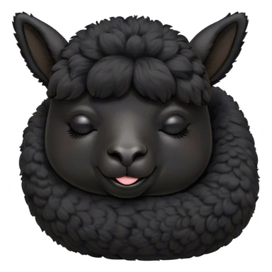 Meme-Worthy Cute Sleeping Black Alpaca Portrait Emoji, Head resting peacefully with a contented smile, showcasing a delightfully sturdy build and a luxuriously soft jet-black fleece, eyes shut in a serene nap, Simplified yet hilariously adorable features, highly detailed, glowing with a soft, drowsy light, high shine, relaxed and utterly lovable, stylized with an air of playful laziness, bright and heartwarming, soft glowing outline, capturing the essence of a comically sleepy alpaca, so meme-worthy it feels like it could instantly become the next viral sensation of adorable slumber! sticker