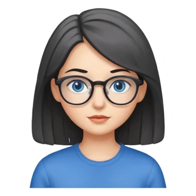 girl with dark gray medium length hair and blue eyes with glasses sticker