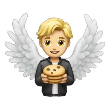 a blond guy with angel wings and a cookie in his hands sticker