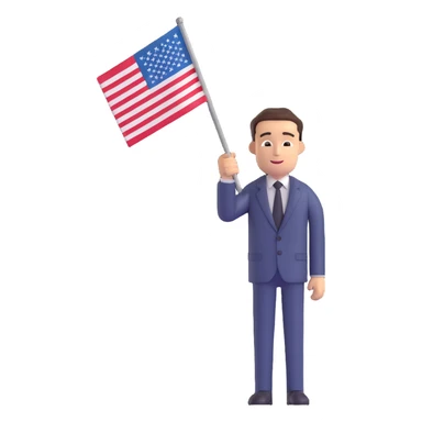 man in a suit waving a flag sticker