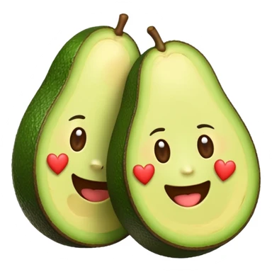 ios style emoji of two avocado halves with faces and hearts above them sticker