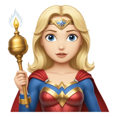 Blonde blue eyes Wonder Woman holding bell and short white conductor baton sticker