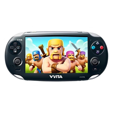 Clash of Clans aesthetic: Cinematic Playful PlayStation Vita Portrait Emoji, rendered in a 3D vector-style similar to standard emojis with minimal shading and bold, simplified shapes. A compact, distinct form with signature details, softly glowing with a cutting-edge console technology charm. Simplified yet unmistakably iconic, highly detailed and consistent, glowing with a soft radiance and high shine. Stylized with a touch of technological advancement and a soft glowing outline, capturing the essence of a beloved gaming relic with a friendly, playful manner! sticker