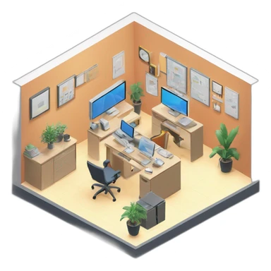 isometric square solid outline border containing indoor creative start-up office people active working computer tools simple clean developer-space #edc31b sticker