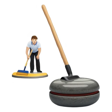 An icon showing a detailed close-up of a curling stone sliding across the ice, with a broom in motion beside it. The background features an indoor stadium with cheering spectators on the stands. Transparent background captures the strategy and focus of curling. sticker