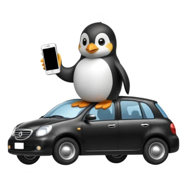 Penguin with a phone on the car sticker