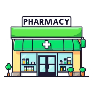 Pharmacy storefront, green cross sign sticker