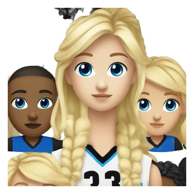 blonde blue eyes girl with boy with black hair and black eyes in basketball uniform number 31 sticker