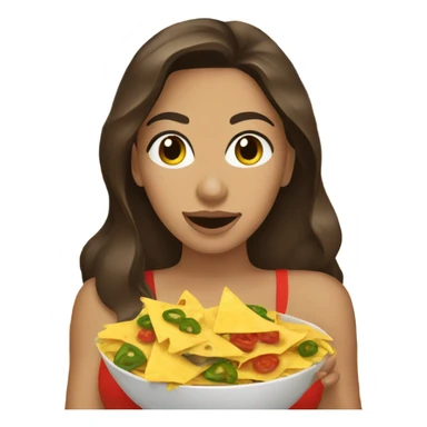 Brunette girl covered in nachos and cheese and jalapeno slices sticker