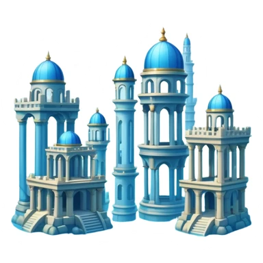 Simple Atlantis underwater city, basic dome buildings, small pillars, blue water sticker