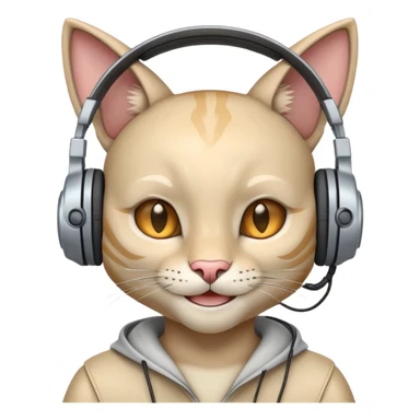 a smiling cybercat wearing headphones sticker