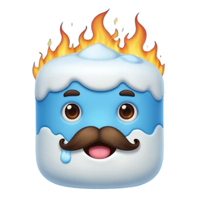 blue marshmallow on fire, surprised with mustache, just marshmallow sticker