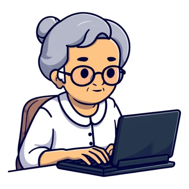 grandma typing on a computer sticker