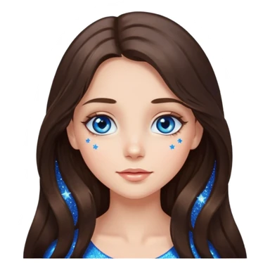 brunette long hair girl with blue eyes sparkling with love glitter and stars in eyes  sticker