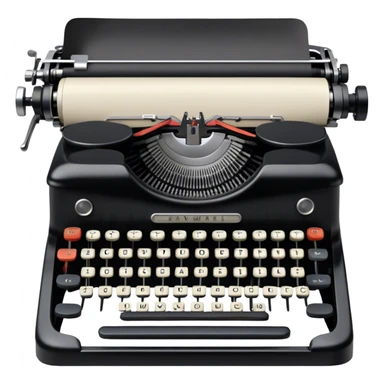 Create an emoji representing screenwriting. The design should feature an open script with visible dialogue and action lines, symbolizing the writing of a screenplay. Include a classic typewriter to signify the process of creating a script and a movie camera behind . Use a professional color palette with black, white, and subtle metallic tones. Do not include any emojis or smiley faces. Make the background transparent. sticker