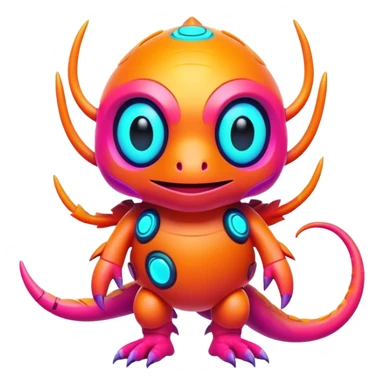 Tropical futuristic lush warm-colored modern colorful neon-colored cyber-Fakémon-Digimon-Trico-creature sticker