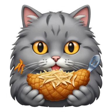 Gray cat eating chicken  sticker