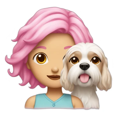 pink haired woman with light skin and a shih tu sticker