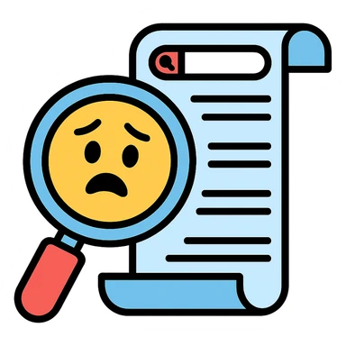 humorous icon of a magnifying glass looking at a long, embarrassing search history list sticker