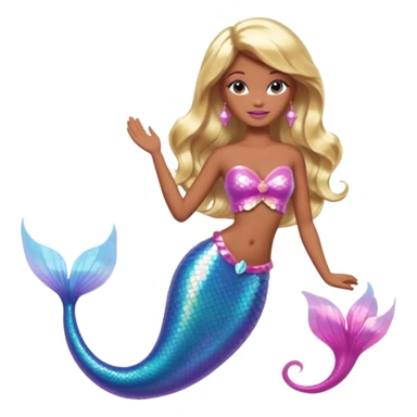 Brown skin blonde hair barbie mermaid with holographic tail and pink  in hair sticker
