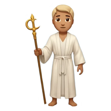 iOS-style 3D emoji: wide blue sea split into two towering water walls, dry path in the middle, Moses standing at the center holding a staff upright sticker