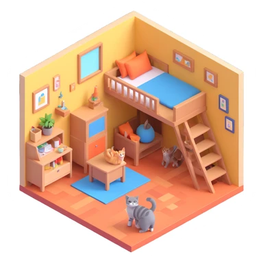 cat room interior isometric sticker