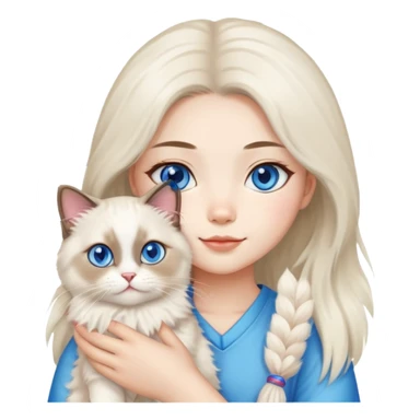 Asian girl holding a fluffy ragdoll cat with blue eyes and colorpoint fur sticker