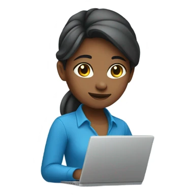 Girl IN BLU SHIRT working with a laptop sticker