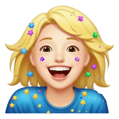 Character falling backward laughing, spilling stars/confetti from mouth sticker