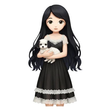 Pastel anime lady long hair with long lace dress full body holding puppy sticker
