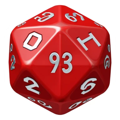 Make an emoji of a red d20 die with silver lining and numbers. It should look like the one from stranger things sticker