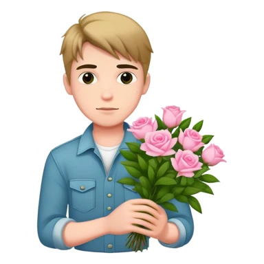 A cool bad boy with fair skin holding a bouquet of pink jasmine roses sticker