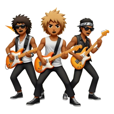 Cinematic Realistic AC/DC Band Emoji, depicted as a high-energy rock ensemble with electrifying stage presence and gritty textures, rendered with bold vibrant lighting that captures the raw power and rebellious spirit of their music. sticker