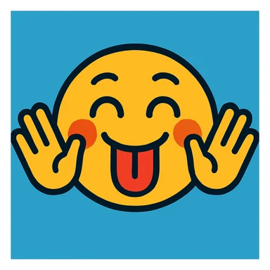 happy face with tongue out, hands sideways on both sides of the face sticker