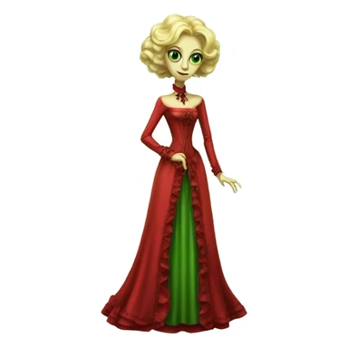 "green blonde alien woman" in red Victorian dress elegant, full body sticker