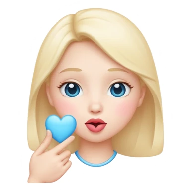 Blowing kiss emoji with light blue heart sticker