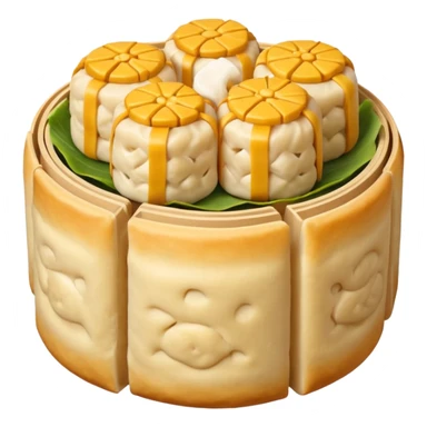 siu mai (a type of dim sum, just 1 cube of white color fish patty wrapped by yellow dough, leaving only the top part unwrapped, shape looks like short cylinder shape) sticker