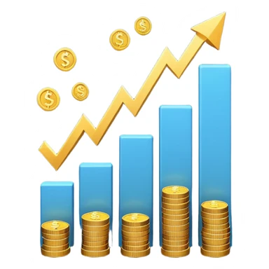 3D emoji-style bar chart showing $10K → $800 and $20K → $1,600 returns, coins and dollar signs flying upward, minimalist light background sticker