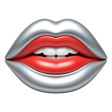 female lips emoji, smooth liquid metal chrome surface, sculpted shape, high-gloss reflections, monochrome futuristic 3D style, isolated on white sticker