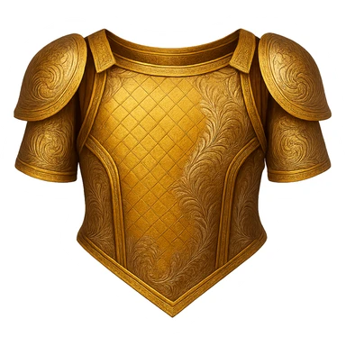 Recolor this armor to a plated gold color with ornate engravings inlaid with silver. The gold should be rich and metallic, and the engravings should have a bright, reflective silver finish. Keep the exact shape and proportions of the original armor. Transparent background. The original style is armor illustration. sticker