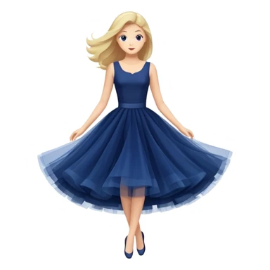 Navy blue dress with tulle skirt floating in the air, isolated sticker